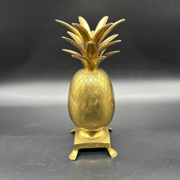 Vintage Brass Pineapple Candlestick Holder Statue Paw Feet Tropical Fruit Decor - Picture 3 of 14